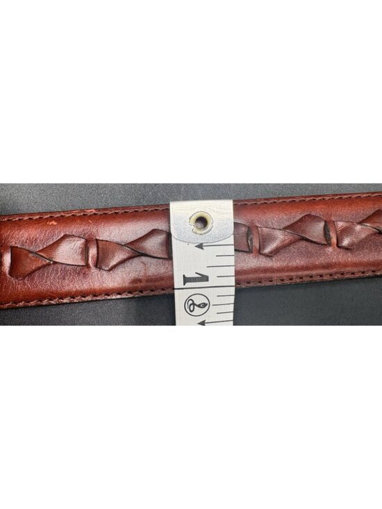 Women\'s Brown Leather Belt Braided Size 32 Stitched Belt Brass Buckle Classic main image 10
